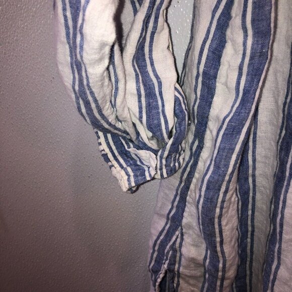Tahari 1X White Blue Stripe 3/4 Sleeve Linen Button Up Tunic Blouse Top Shirt - Picture 6 of 9